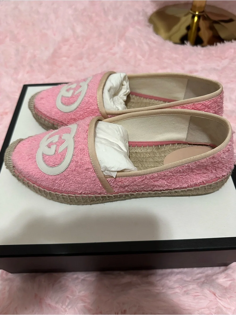 Gucci Pink Terry Cloth Espadrille Flats with White Logo